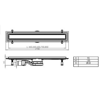 AZARIO AZ1105-00155 душевой лоток 550 мм с решеткой под плитку, хром матовый